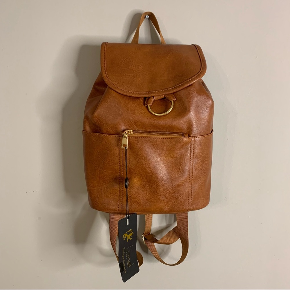 NWT Cognac Faux Leather Backpack
